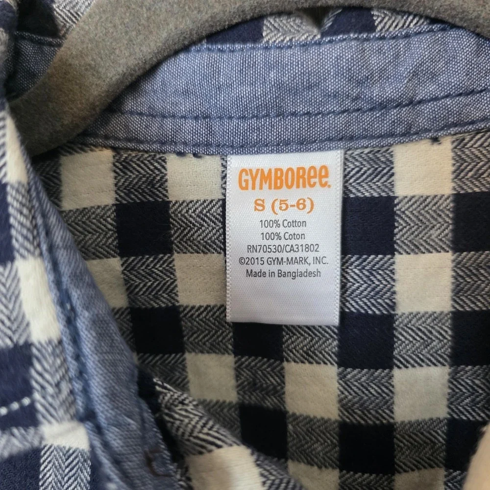 Gymboree Shirts Boy's Size Small (5-6) Navy White‎ Check Plaid Flannel Lot of 2